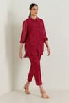 Buy_Arcvsh by Pallavi Singh_Fuchsia Cotton Chanderi Embroidered Carnation Collared Shirt With Pant 