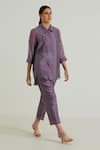 Buy_Arcvsh by Pallavi Singh_Purple Cotton Chanderi Lace Collared Detailed Shirt With Pant _at_Aza_Fashions