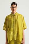 Shop_Arcvsh by Pallavi Singh_Yellow Organza Lace Collared Detailed Asymmetric Shirt With Pant _Online_at_Aza_Fashions