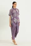 Buy_Arcvsh by Pallavi Singh_Purple Chanderi Cotton Hand Block Print Floral Collared Shirt With Pant _at_Aza_Fashions