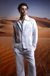 Asuka_White Herringbone Linen Woven Solid Textured Jacket With Pant _Online_at_Aza_Fashions