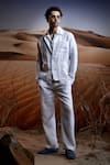 Shop_Asuka_White Herringbone Linen Woven Solid Textured Jacket With Pant _Online_at_Aza_Fashions