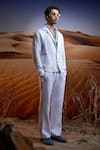 Asuka_White Herringbone Linen Woven Solid Textured Jacket With Pant _at_Aza_Fashions