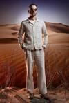 Buy_Asuka_Beige Herringbone Linen Woven Solid Textured Jacket With Pant _at_Aza_Fashions