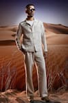 Asuka_Beige Herringbone Linen Woven Solid Textured Jacket With Pant _Online_at_Aza_Fashions