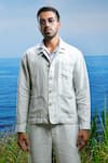 Shop_Asuka_Green Herringbone Linen Woven Solid Textured Jacket With Pant _Online_at_Aza_Fashions