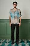 Asuka_Multi Color Habutai Silk Printed Geometric Abstract Mirage Shirt _Online_at_Aza_Fashions