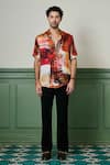 Buy_Asuka_Red Habutai Silk Printed Abstract Ember Oasis Shirt _at_Aza_Fashions