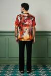 Shop_Asuka_Red Habutai Silk Printed Abstract Ember Oasis Shirt _at_Aza_Fashions