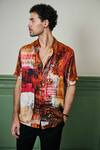 Asuka_Red Habutai Silk Printed Abstract Ember Oasis Shirt _Online_at_Aza_Fashions