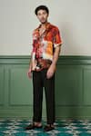 Buy_Asuka_Red Habutai Silk Printed Abstract Ember Oasis Shirt _Online_at_Aza_Fashions