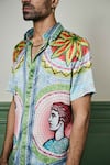 Asuka_Blue Habutai Silk Printed Greek Mosaic Art Shirt _Online_at_Aza_Fashions