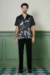 Buy_Asuka_Black Habutai Silk Printed Brushstroke Nocturnal Shirt _at_Aza_Fashions