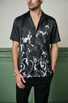 Asuka_Black Habutai Silk Printed Brushstroke Nocturnal Shirt _Online_at_Aza_Fashions