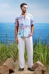 Buy_Asuka_Blue Linen Printed Amalfi Vista Coast Shirt _at_Aza_Fashions