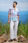 Asuka_Blue Linen Printed Amalfi Vista Coast Shirt _Online_at_Aza_Fashions