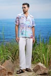 Shop_Asuka_Blue Linen Printed Amalfi Vista Coast Shirt _Online_at_Aza_Fashions