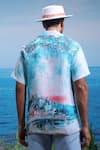 Shop_Asuka_Blue Linen Printed Summer Cityscape Shirt _at_Aza_Fashions