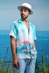 Asuka_Blue Linen Printed Summer Cityscape Shirt _Online_at_Aza_Fashions