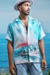 Buy_Asuka_Blue Linen Printed Summer Cityscape Shirt _Online_at_Aza_Fashions