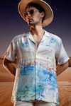 Buy_Asuka_Blue Linen Printed Marina Serenity Shirt _Online_at_Aza_Fashions