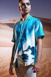 Buy_Asuka_Blue Linen Hand Painted Mirage Shirt _Online_at_Aza_Fashions