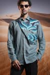 Buy_Asuka_Blue Linen Hand Painted Northern Waves Shirt _Online_at_Aza_Fashions