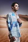 Buy_Asuka_Blue Linen Hand Painted Twilight Dunes Shirt _Online_at_Aza_Fashions