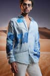 Shop_Asuka_Blue Linen Hand Painted Twilight Dunes Shirt _Online_at_Aza_Fashions