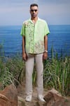 Asuka_Green Linen Embroidery Oasis Cuban Tropical Shirt _Online_at_Aza_Fashions