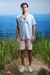 Asuka_Blue Linen Embroidery Oceanic Calm Cuban Shirt _Online_at_Aza_Fashions