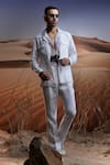 Asuka_White Linen Plain Safari Jacket With Trouser _Online_at_Aza_Fashions