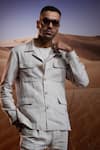 Asuka_Beige Linen Plain Dune Sirocco Safari Jacket With Trouser _Online_at_Aza_Fashions