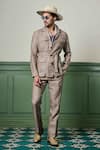 Buy_Asuka_Beige Herringbone Textured Linen Plain Jacket With Trouser _at_Aza_Fashions