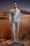 Buy_Asuka_Beige Herringbone Linen Plain Desert Oasis Jacket With Trouser _at_Aza_Fashions