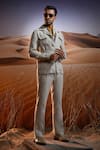 Shop_Asuka_Beige Herringbone Linen Plain Desert Oasis Jacket With Trouser _at_Aza_Fashions