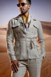 Asuka_Beige Herringbone Linen Plain Desert Oasis Jacket With Trouser _Online_at_Aza_Fashions