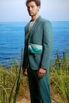 Asuka_Green Knit Hand Painted Chateau Peaks Jacket With Trouser _Online_at_Aza_Fashions