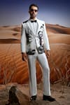 Buy_Asuka_White Lachka Hand Painted Japanese Motifs Samurai Shadow Blazer With Trouser _at_Aza_Fashions