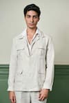 Asuka_White Linen Plain Desert Mirage Safari Jacket With Trouser _Online_at_Aza_Fashions