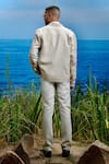 Shop_Asuka_Beige Self Stripe Linen Desert Dune Trucker Jacket _at_Aza_Fashions