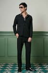 Buy_Asuka_Black Banana Crepe Geometric Texture Jacket With Trouser _at_Aza_Fashions