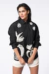 Buy_Ekastories_Black Cotton Poplin Embroidered Collared Button Down Mesh Shirt _at_Aza_Fashions