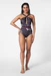 Buy_Ekastories_Grey Lycra Criss Cross Euphoric Draped Swimsuit _at_Aza_Fashions