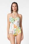 Ekastories_White Lycra Halter Floral Pattern Swimsuit _Online_at_Aza_Fashions