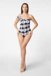 Buy_Ekastories_Black Lycra Printed Geometric One-shoulder Swimsuit _at_Aza_Fashions