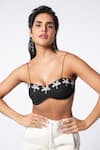 Buy_Ekastories_Black Cotton Poplin Embroidery Palm Tree Sweetheart Neck Bikini Bralette _at_Aza_Fashions