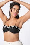 Buy_Ekastories_Black Cotton Poplin Embroidery Palm Tree Sweetheart Neck Bikini Bralette _Online_at_Aza_Fashions