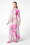 Buy_Ekastories_Pink Chanderi Mul Print Petunia Bloom Notched Collar Blissful Maxi Dress _Online_at_Aza_Fashions