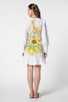 Shop_Ekastories_White Flex Print Sunflower V Neck Dreamy Reverie Short Dress _at_Aza_Fashions